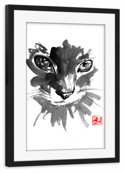 Poster mit Rahmen schwarz "Big cat face" artboxONE - Tiere,Schwarzweiß - Cat,Sumie