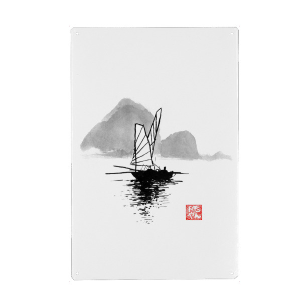Holzbild "Little boat" artboxONE - Natur,Schwarzweiß - Boat,Sumie