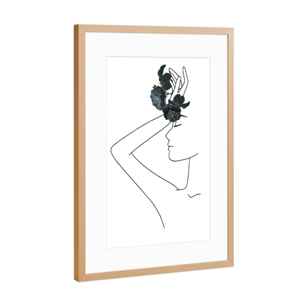 Poster mit Rahmen Kupfer "Minimal Line Art Woman with Flower" artboxONE - Floral,Schwarzweiß,Fashion,Für Mama - Frau,Silhouette,Minimalistisch