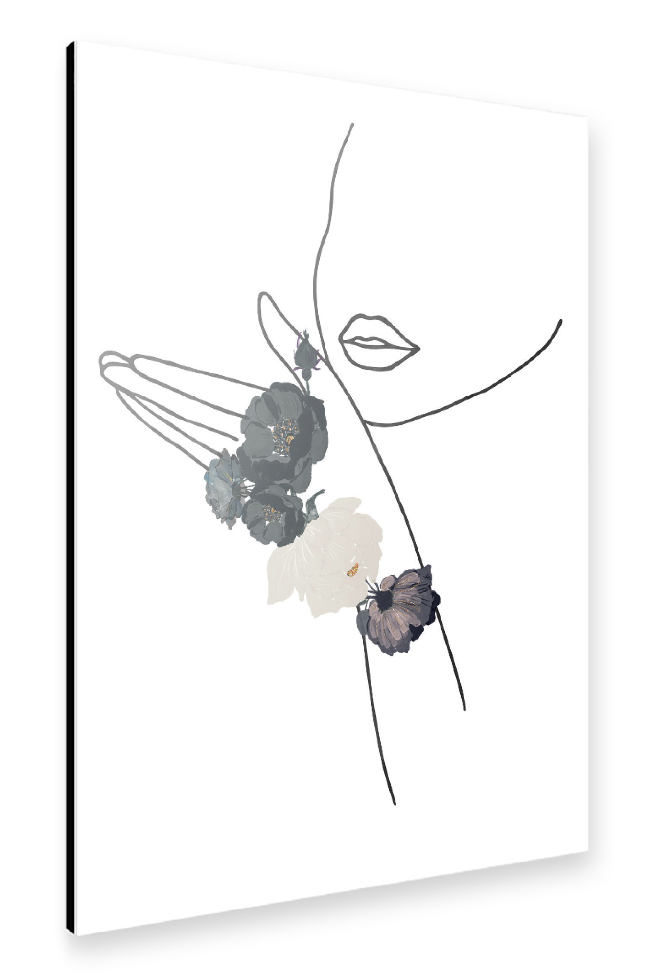 Alu-Dibond "Minimal Line Art Woman and Flowers" 30x20 cm artboxONE