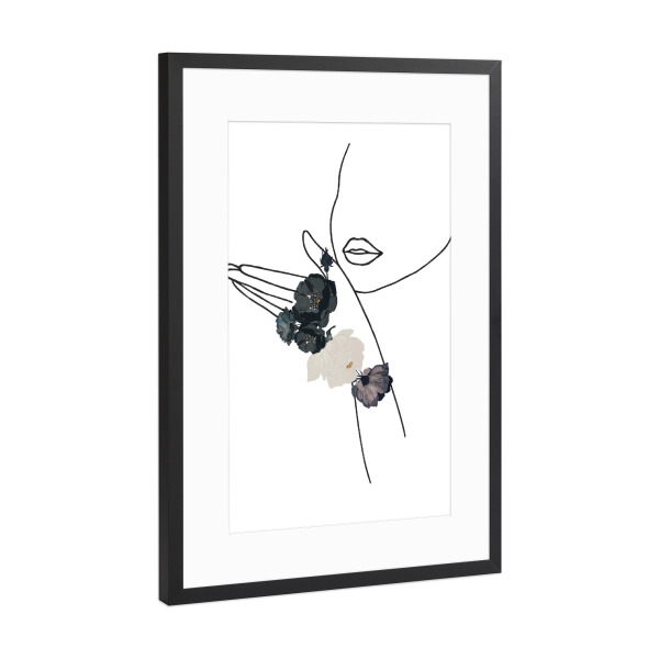 Poster mit Rahmen Schwarz (Metallic) "Minimal Line Art Woman and Flowers" artboxONE - Floral,Schwarzweiß,Fashion,Für Mama - Frau,Floral,Minimalistisch