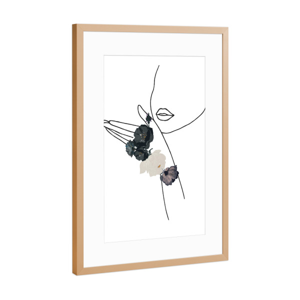 Poster mit Rahmen Kupfer "Minimal Line Art Woman and Flowers" artboxONE - Floral,Schwarzweiß,Fashion,Für Mama - Frau,Floral,Minimalistisch