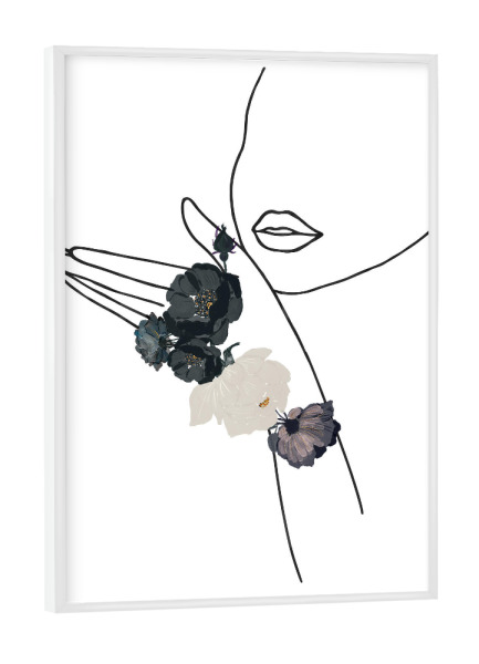 Poster mit weißem Rahmen "Minimal Line Art Woman and Flowers" artboxONE - Floral,Schwarzweiß,Fashion,Für Mama - Frau,Floral,Minimalistisch