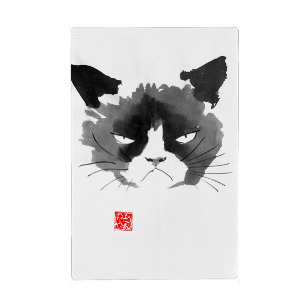 Metall Poster "Grumpy cat" artboxONE - Tiere,Schwarzweiß - Cat,Sumie,Sumi-e,Grumpy - Blechschild