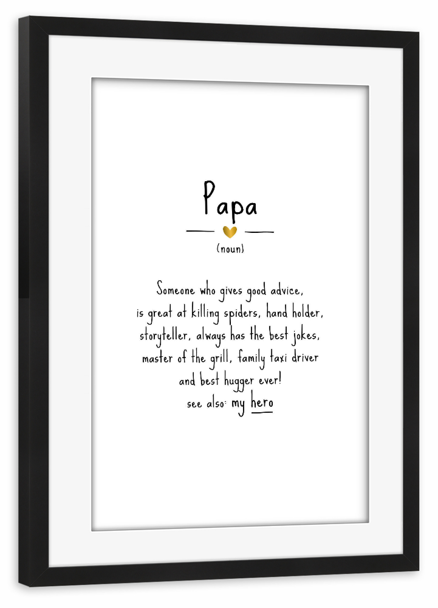Poster mit Rahmen schwarz "Papa | Definition" artboxONE - Typografie,Schwarzweiß,Liebe,Weihnachten,Für Papa