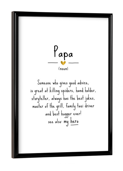 Poster mit schwarzem Rahmen "Papa | Definition" artboxONE - Typografie,Schwarzweiß,Liebe,Weihnachten,Für Papa
