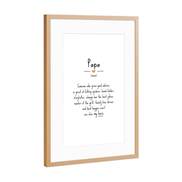 Poster mit Rahmen Kupfer "Papa | Definition" artboxONE - Typografie,Schwarzweiß,Liebe,Weihnachten,Für Papa