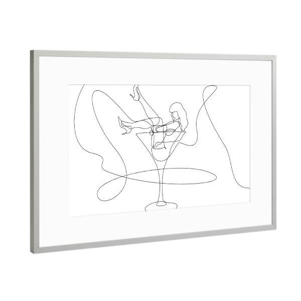 Poster mit Rahmen Silber "Woman in Cup" artboxONE - Menschen,Schwarzweiß,Fashion - Woman,Girl,Lady,Cup,Drink,Cocktail,Minimal,Scandinavian,Line,String