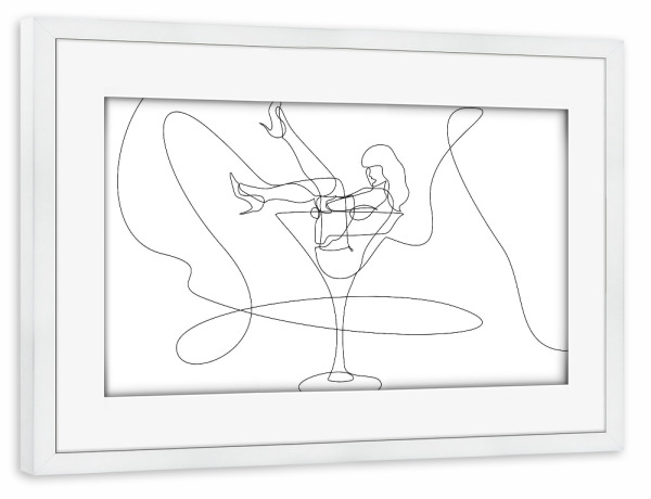 Poster mit Rahmen weiß "Woman in Cup" artboxONE - Menschen,Schwarzweiß,Fashion - Woman,Girl,Lady,Cup,Drink,Cocktail,Minimal,Scandinavian,Line,String