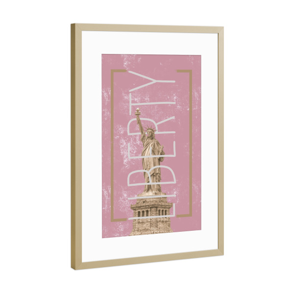 Poster mit Rahmen Gold "Liberty Pink" artboxONE - Städte / New York - Statue,Pink,New york,Usa