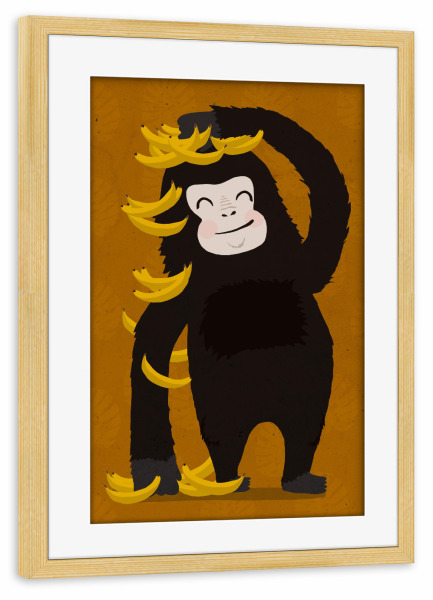Poster mit Rahmen kiefer "Bananendusche (Version Orange)" artboxONE - Für Kinder,Tiere,Lustig
