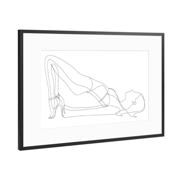 Poster mit Rahmen Schwarz (Metallic) "Woman in Swimsuit" artboxONE - Menschen,Schwarzweiß,Fashion - Woman,Girl,Oneline,Line art