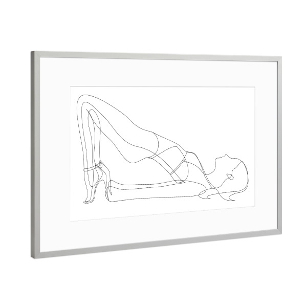 Poster mit Rahmen Silber "Woman in Swimsuit" artboxONE - Menschen,Schwarzweiß,Fashion - Woman,Girl,Oneline,Line art