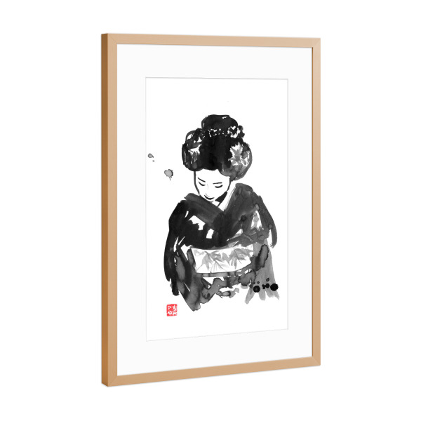 Poster mit Rahmen Kupfer "Take a bow" artboxONE - Menschen,Schwarzweiß - Geisha,Kimono,Japan,Sumie