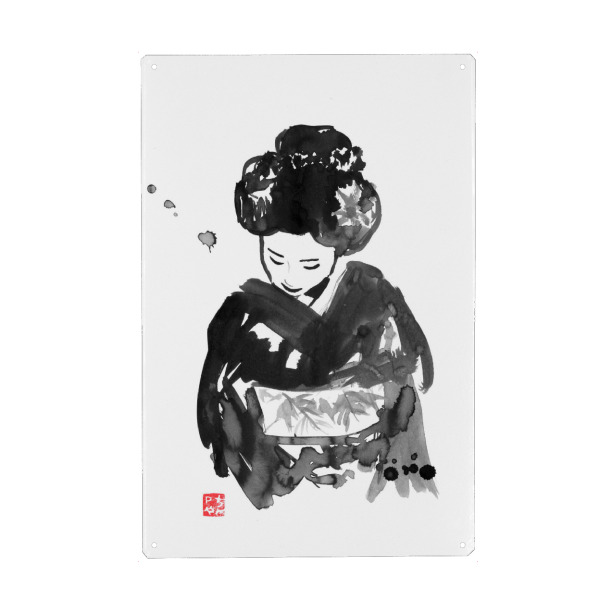 Holzbild "Take a bow" artboxONE - Menschen,Schwarzweiß - Geisha,Kimono,Japan,Sumie