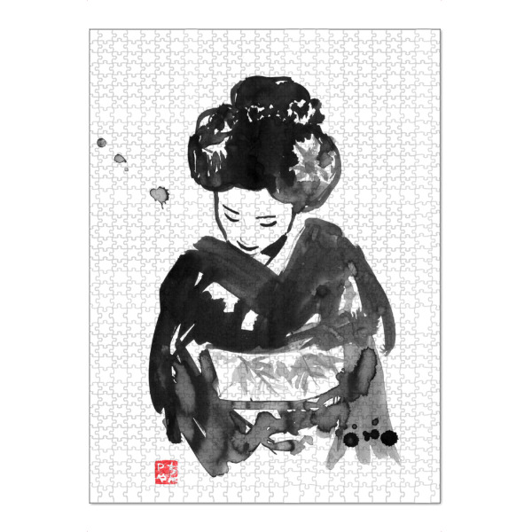 Puzzle Ravensburger "Take a bow" artboxONE - Menschen,Schwarzweiß - Geisha,Kimono,Japan,Sumie - Bild geisha