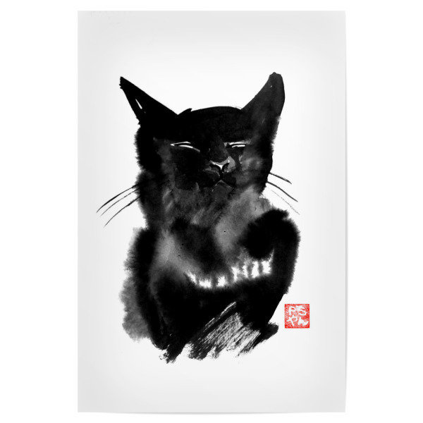 Poster "Papatanton" artboxONE - Tiere,Schwarzweiß - Cat,Neko,Katze,Chat,Sumie,Japan
