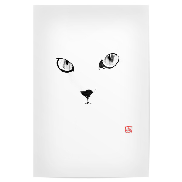 Poster "Cat in white eyes" artboxONE - Tiere,Schwarzweiß - Cat,Katze,Chat,Neko,Sumie