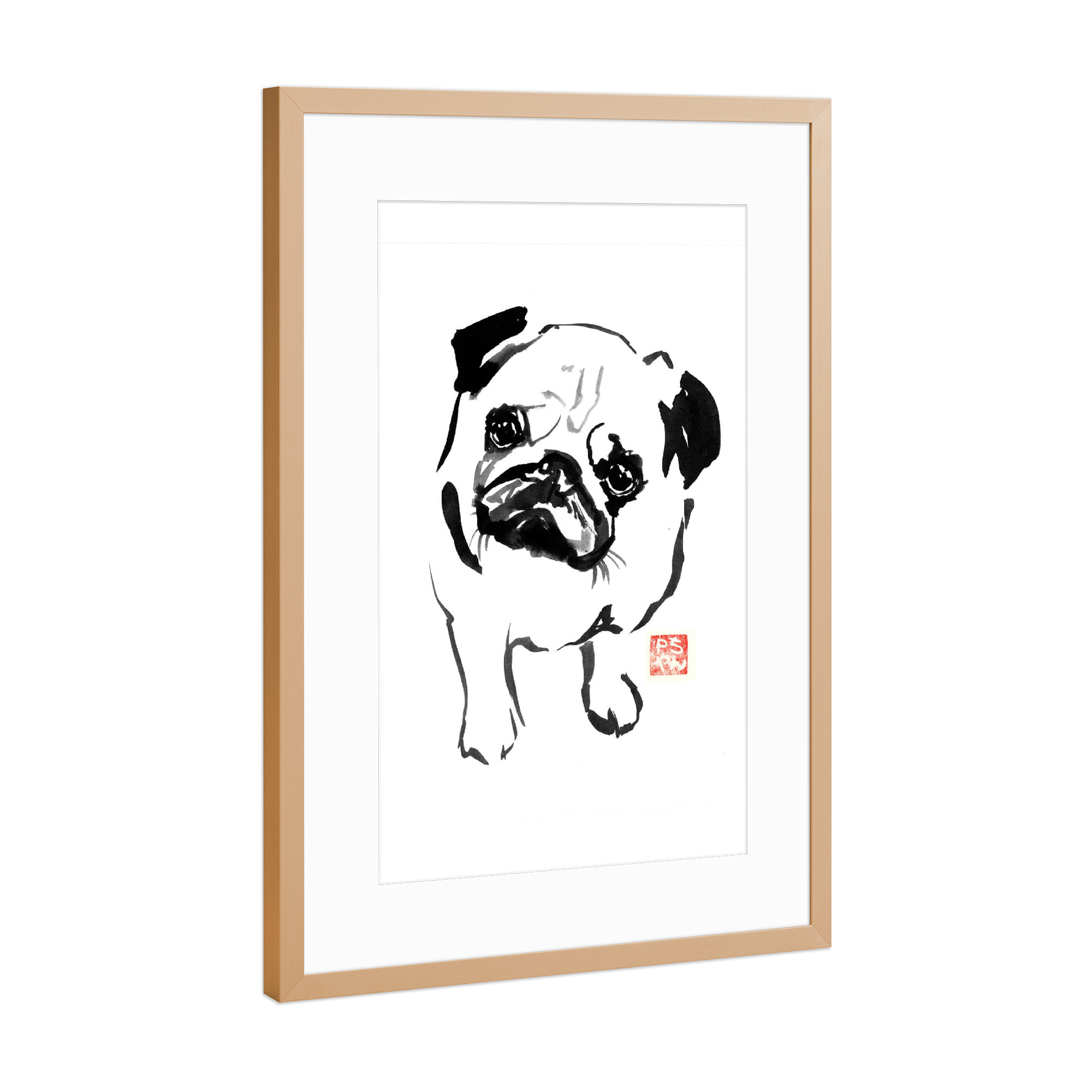 Poster mit Rahmen Kupfer "Bulldog down" artboxONE - Tiere,Schwarzweiß - Bulldog,Dog,Sumie