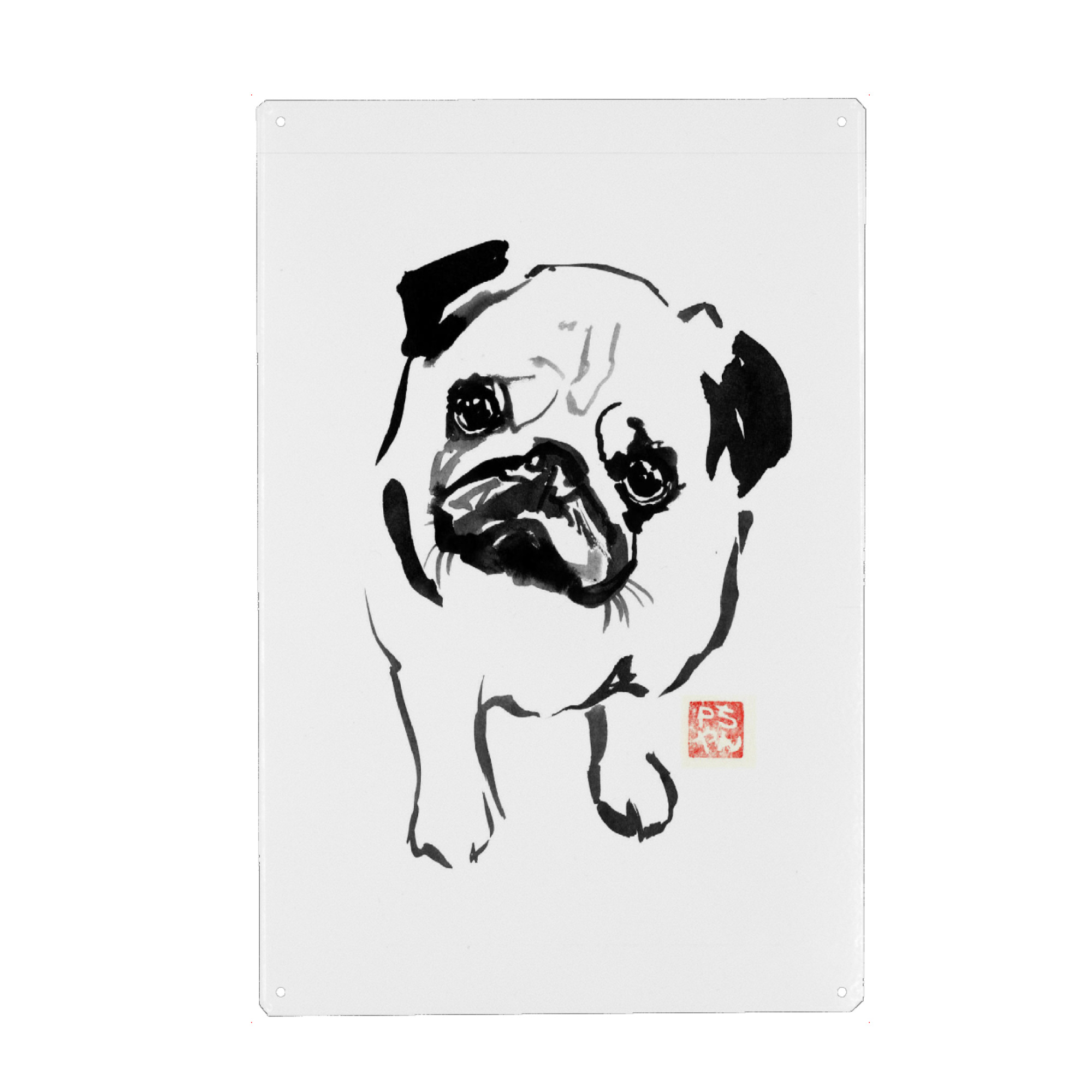 Metall Poster "Bulldog down" artboxONE - Tiere,Schwarzweiß - Bulldog,Dog,Sumie - Blechschild