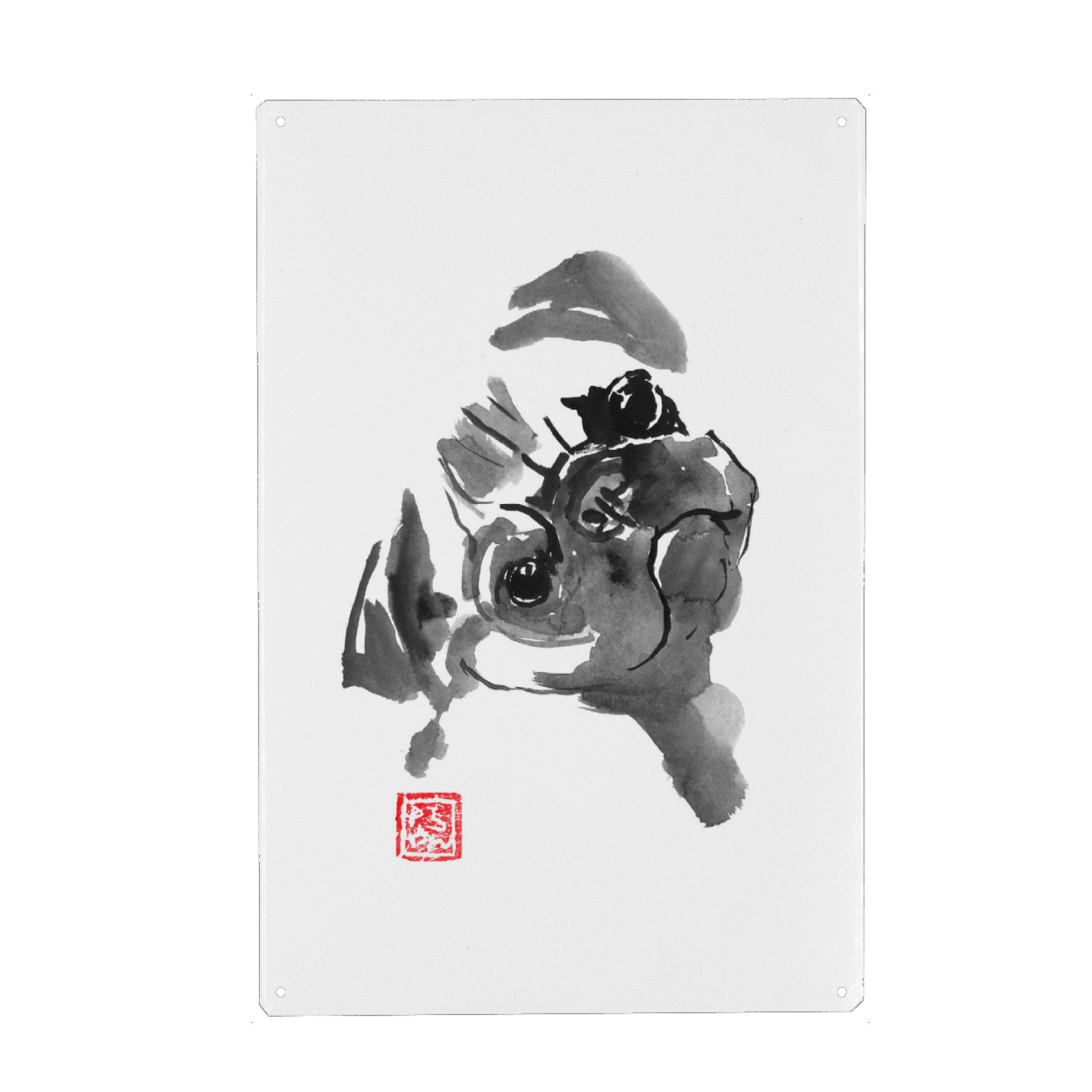 Metall Poster "Bulldog face" artboxONE - Tiere,Schwarzweiß - Bulldog,Dog,Carlin,Sumie,Japan - Blechschild