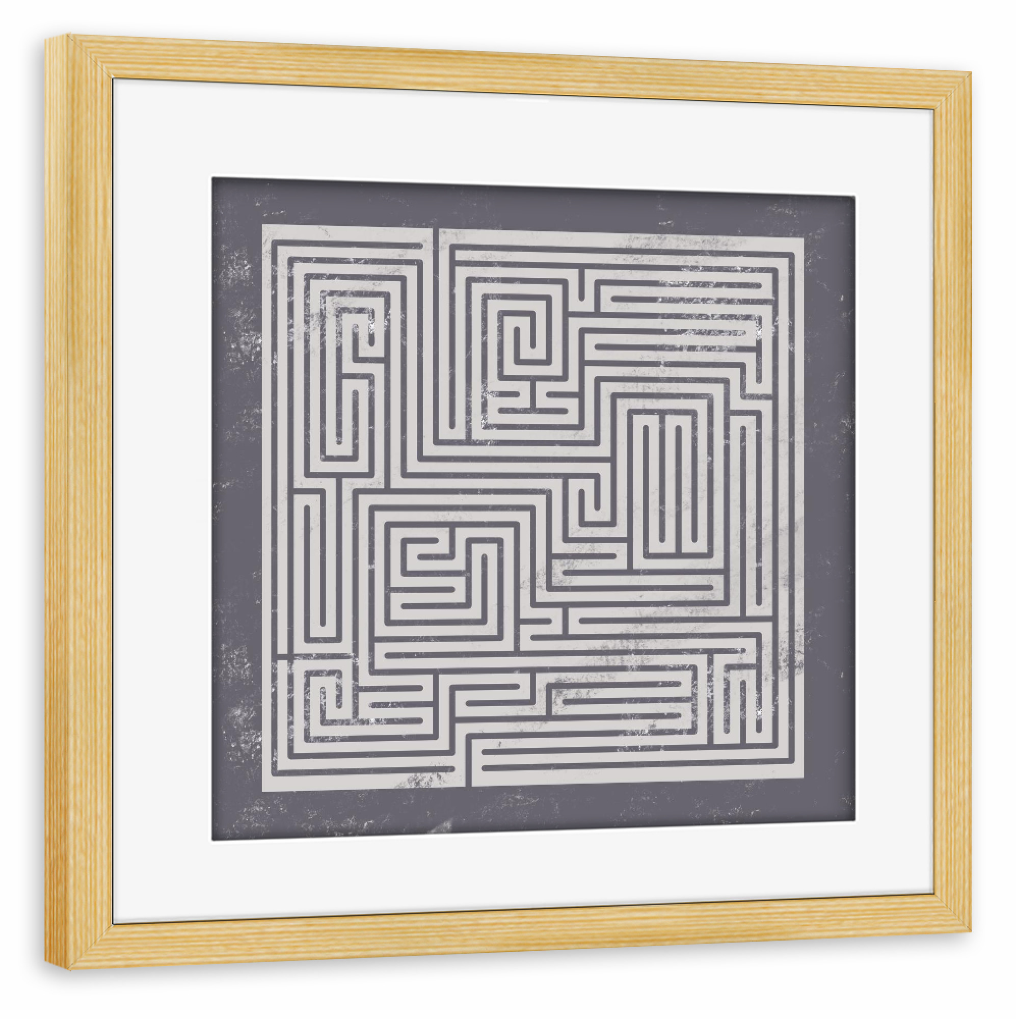 Poster mit Rahmen kiefer "Maze Design" artboxONE - Abstrakt - Maze,Abstract,Architecture,White,Black,Minimal,Geometry