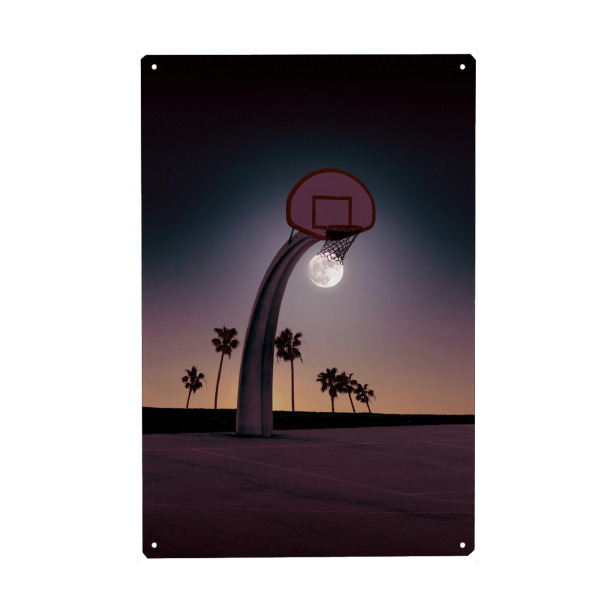 Holzbild "BASKETMOON" artboxONE - Sport,Fiktion - Basketball,Moon,Palm tree