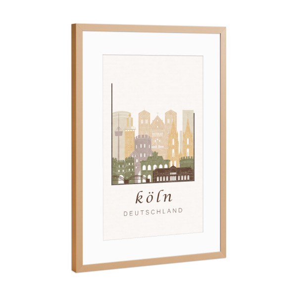 Poster mit Rahmen Kupfer "Cologne skyline rustic" artboxONE - Städte / Köln,Kartografie