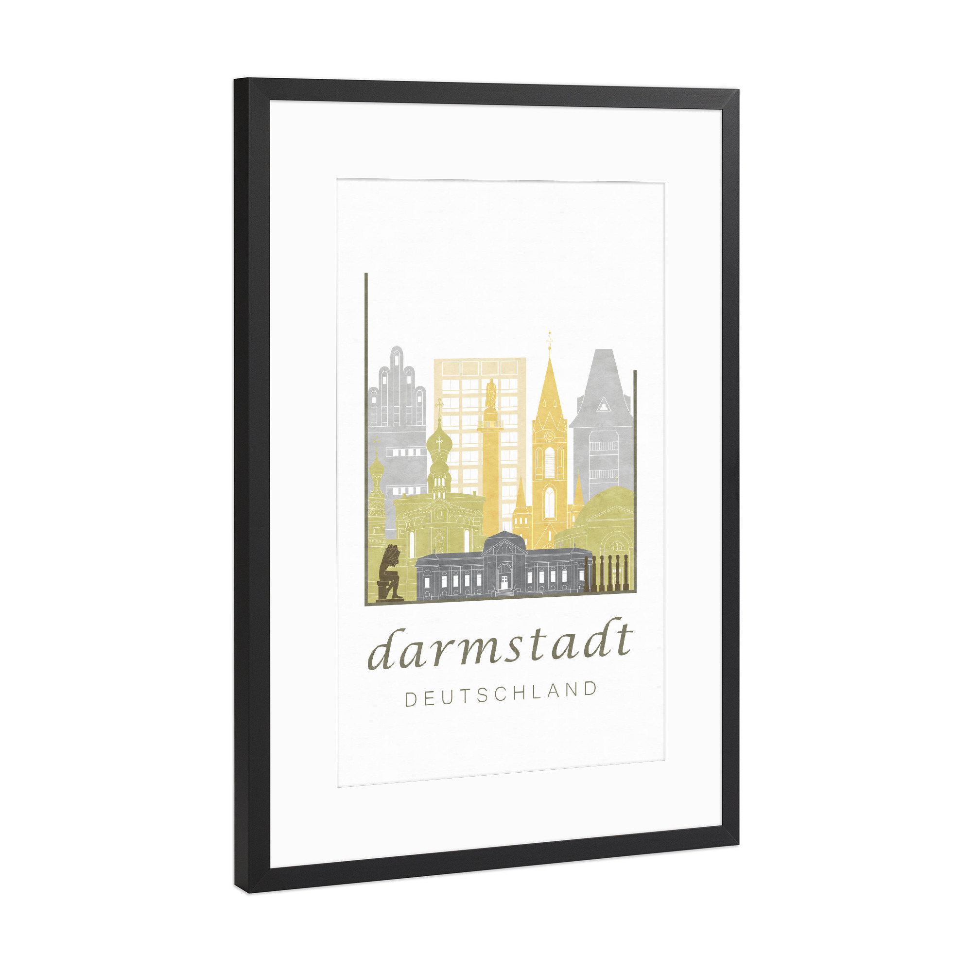 Poster mit Rahmen Schwarz (Metallic) "Darmstadt skyline desert" artboxONE - Städte,Kartografie