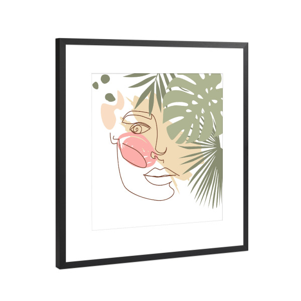 Poster mit Rahmen Schwarz (Metallic) "Tropical Flower Girl - Minimal Art" artboxONE - Floral,Fashion - Silhouette,Frau,Tropische blätter