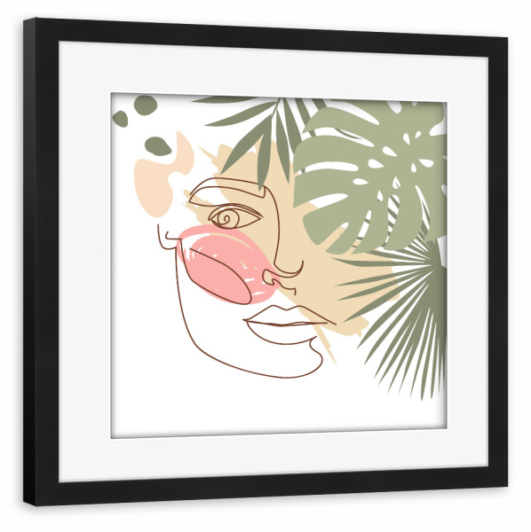 Poster mit Rahmen schwarz "Tropical Flower Girl - Minimal Art" artboxONE - Floral,Fashion - Silhouette,Frau,Tropische blätter