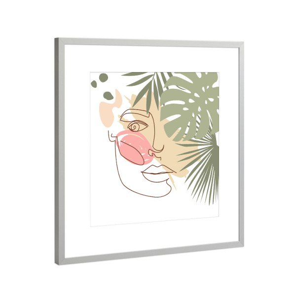 Poster mit Rahmen Silber "Tropical Flower Girl - Minimal Art" artboxONE - Floral,Fashion - Silhouette,Frau,Tropische blätter