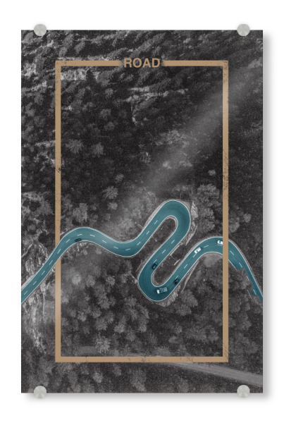 Acrylglasbild "Road from above" artboxONE - Natur,Reise,Automobile - Road,Cars,Travel,Collage,Way,Country,Wood,Gold,Grey,Minimal