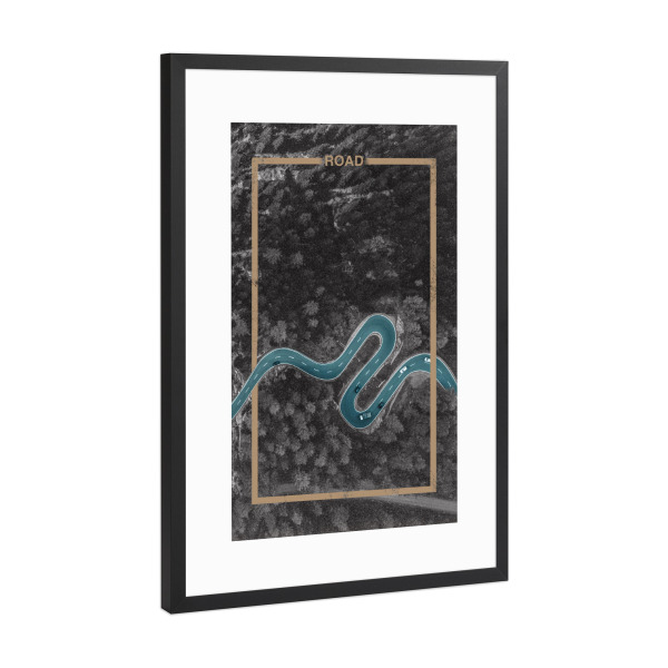 Poster mit Rahmen Schwarz (Metallic) "Road from above" artboxONE - Natur,Reise,Automobile