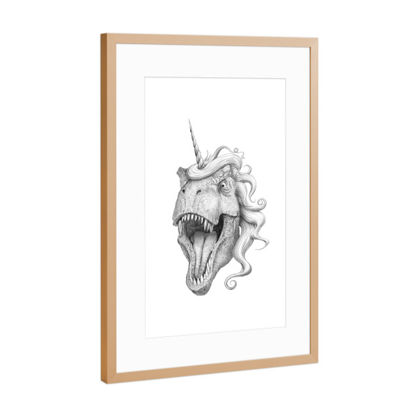 Poster mit Rahmen Kupfer "T-rexicorn" artboxONE - Tiere,Schwarzweiß