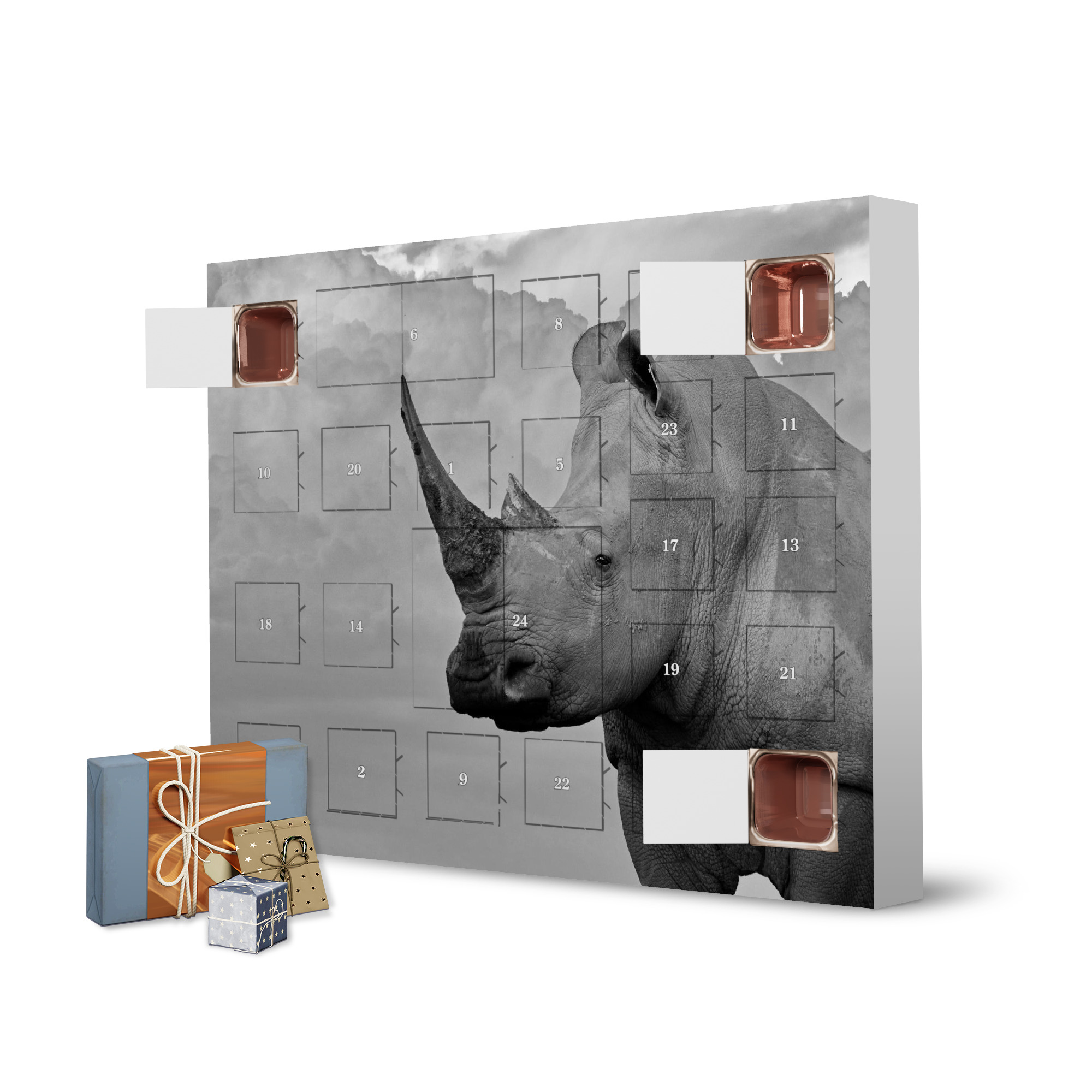 Adventskalender zum Selbstbefüllen Breitmaul Nashorn mit Wolken artboxONE Adventskalender Tiere