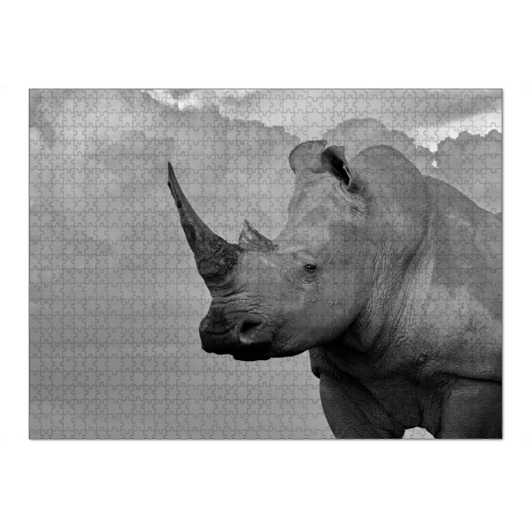Puzzle Ravensburger "Breitmaul Nashorn mit Wolken" artboxONE - Tiere,Schwarzweiß,Reise / Afrika - Breitmaul nashorn,Nashorn,Afrika,Rhino,Animal,Africa