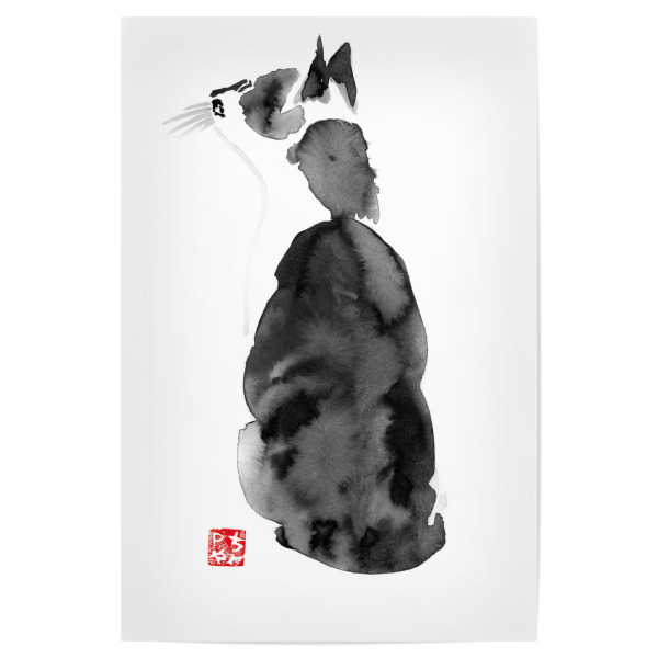 Poster 30x20 cm "Cat's back" artboxONE - Tiere,Schwarzweiß - Cat,Chat,Neko,Katze,Sumie