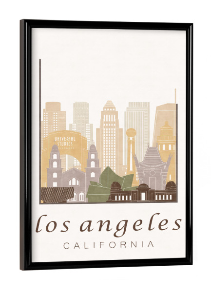 Poster mit schwarzem Rahmen "Los Angeles skyline, rustic" artboxONE - Städte / Los Angeles,Kartografie