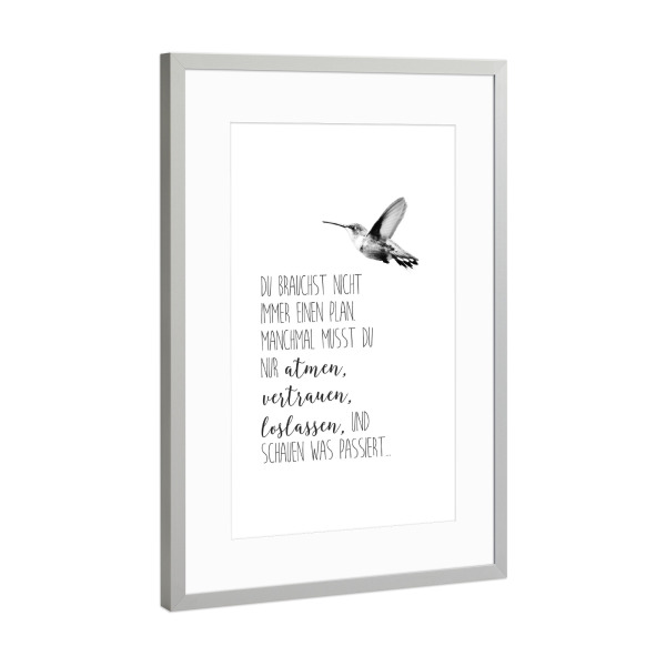 Poster mit Rahmen Silber "Zuversicht" artboxONE - Typografie,Natur,Tiere,Schwarzweiß