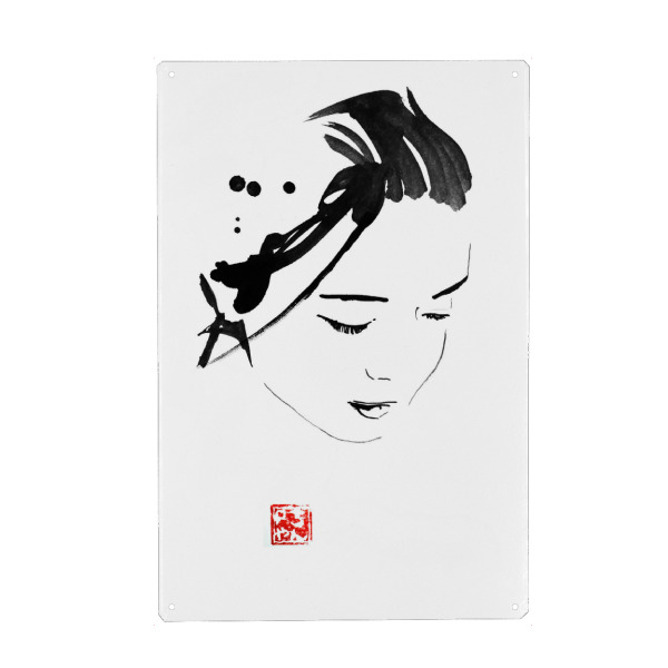 Holzbild "Chinese face" artboxONE - Menschen,Schwarzweiß - China,Japan,Sumie,Hair