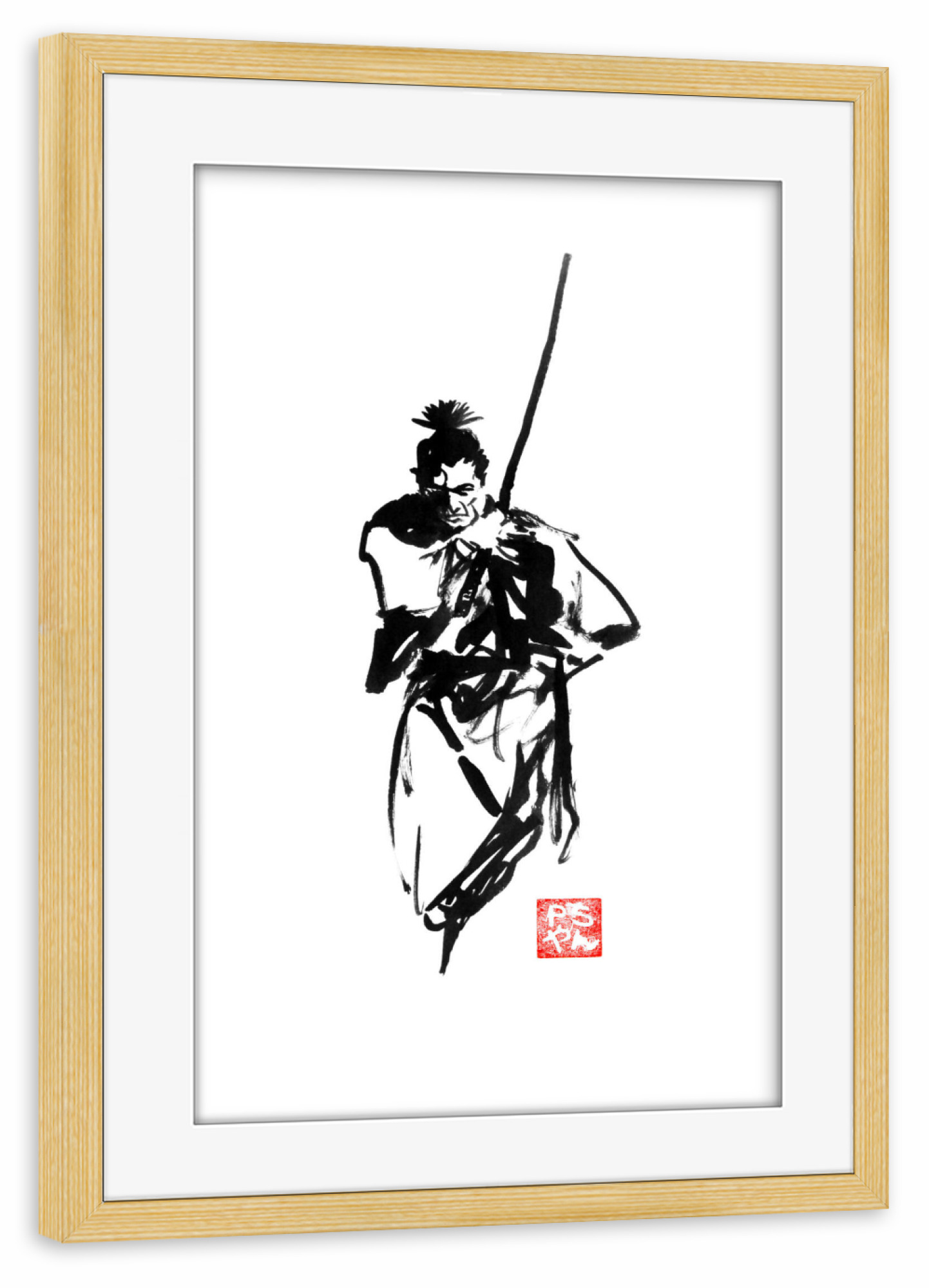 Poster mit Rahmen kiefer "Toshiro mifune" artboxONE - Menschen,Schwarzweiß - Toshiro mifune,Japan,Akira kurosawa,Sumie,Samurai,Kimono,Sword,Katana