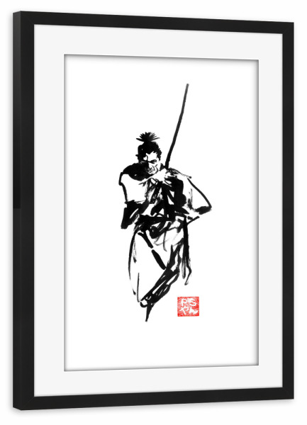 Poster mit Rahmen schwarz "Toshiro mifune" artboxONE - Menschen,Schwarzweiß - Toshiro mifune,Japan,Akira kurosawa,Sumie,Samurai,Kimono,Sword,Katana
