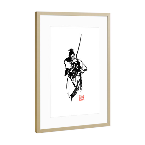 Poster mit Rahmen Gold "Toshiro mifune" artboxONE - Menschen,Schwarzweiß - Toshiro mifune,Japan,Akira kurosawa,Sumie,Samurai,Kimono,Sword,Katana