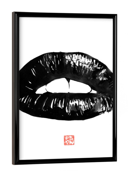 Poster mit schwarzem Rahmen "Black lips" artboxONE - Menschen,Schwarzweiß - Lips,Mouth,Bouche,Sumie,Japan