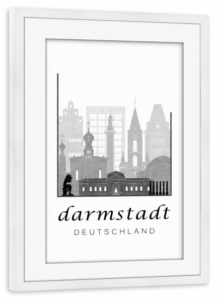 Poster mit Rahmen weiß "Darmstadt skyline black & white" artboxONE - Städte,Schwarzweiß - Darmstadt,Germany,Deutschland,Skyline,Cityscape,Travel