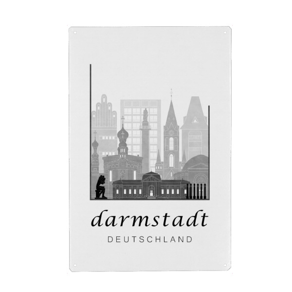 Holzbild "Darmstadt skyline black & white" artboxONE - Städte,Schwarzweiß - Darmstadt,Germany,Deutschland,Skyline,Cityscape,Travel