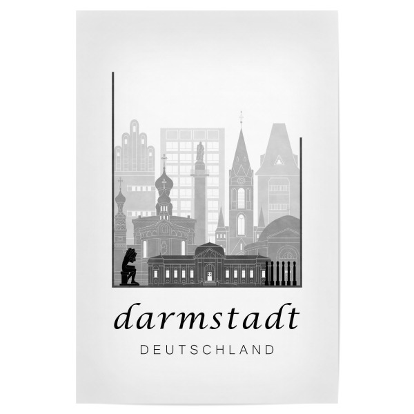 Poster 30x20 cm "Darmstadt skyline black & white" artboxONE - Städte,Schwarzweiß - Darmstadt,Germany,Deutschland,Skyline,Cityscape,Travel
