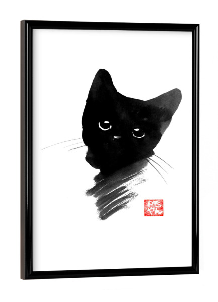 Poster mit schwarzem Rahmen "Tichat" artboxONE - Tiere,Schwarzweiß - Cat,Katze,Chat,Neko,Sumie,Japan