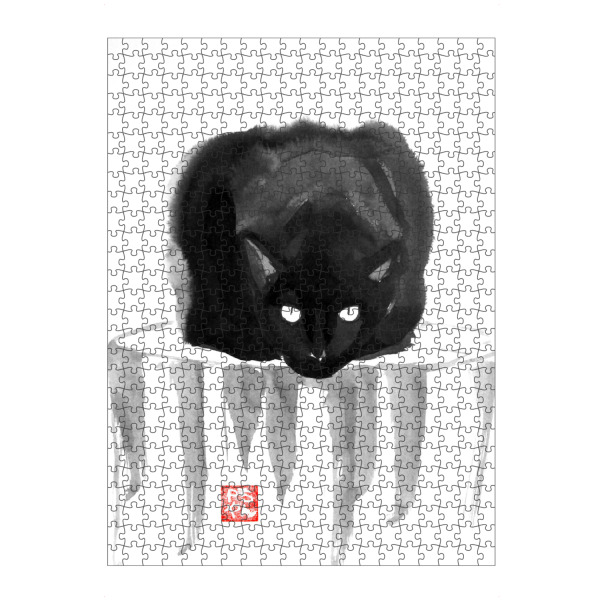 artboxONE Puzzle "Cat on wood" artboxONE - Tiere,Schwarzweiß - Cat,Neko,Chat,Katze,Sumie,Japan - Bild cat
